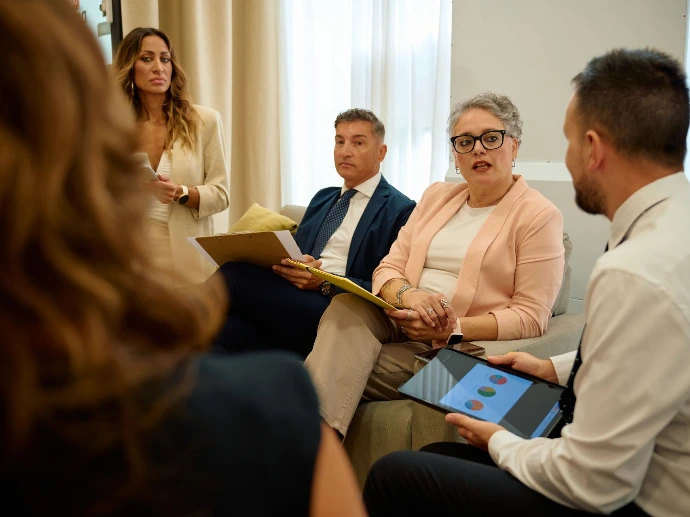 Professionals reviewing data together